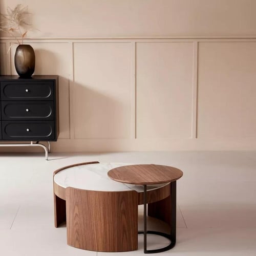 طقم طاولات قهوة زارڤونا طاولة سطح من الحجر الملبد...