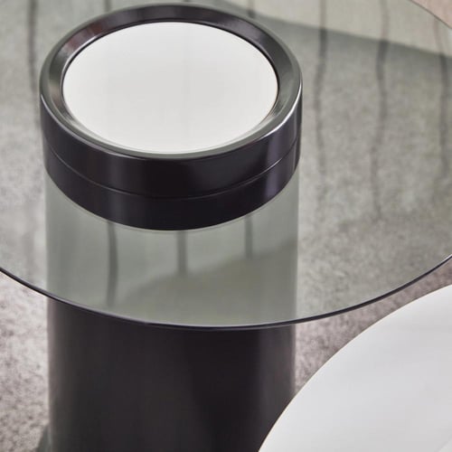 طقم طاولات قهوة أكرا من الحجر الملبد بقاعدة خشب -...