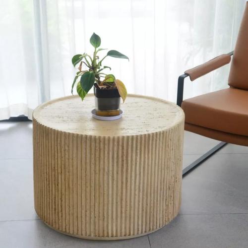 طاولة قهوة تورفيسا مستديرة بوليريسين صناعي لون بيج