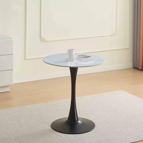 طقم طاولة سفرة مستديرة حجر ملبد بقاعدة معدن اسود م...