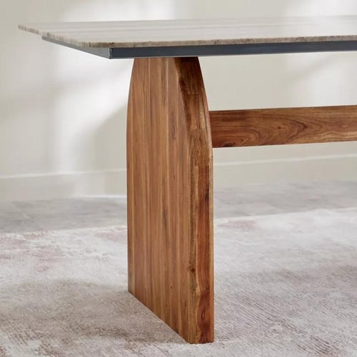 طاولة سفرة مستطيلة بسطح رخام طبيعي و قاعدة خشب ل 6...