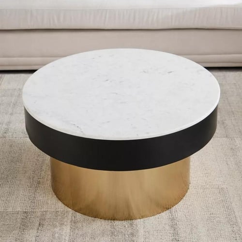 طاولة قهوة فيلنورا بسطح من الرخام الأصلي ابيض بقاع...