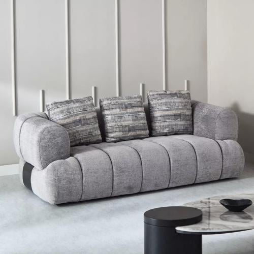 كنبة فيتّوريا 3 مقاعد و3 وسائد قماش بوكلية رمادي م...