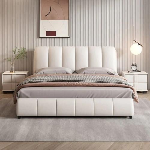 سرير عصري بتنجيد فاخر وخطوط رأس عمودية من أليسان