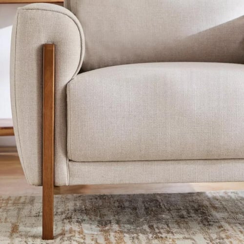 كنبة لوفت بمقعد مع وسادة قماش كتان لون بيج بأرجل خ...