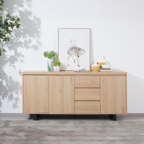 طقم طاولة سفرة بتصميم U خشب هندسي بيج مع 6 كراسي ق...