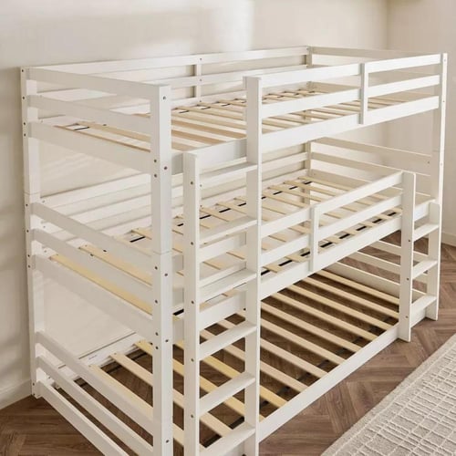 سرير أطفال أرلينا 3 طبقات بمستوى الأرضية من خشب صل...