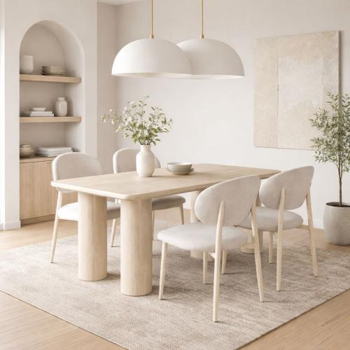 طاولة طعام بيليندا سطح رخام قاعدة معدن بيج مع 4 كر...