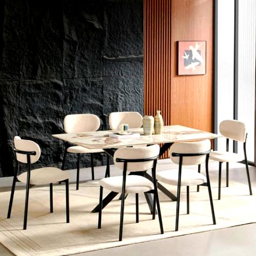 طاولة طعام 6 كراسي سيراميك مستطيلة - كوزما لون بيج