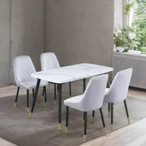 طقم طاولة طعام روزيتا رخام بارجل معدنية - 4 كراسي...