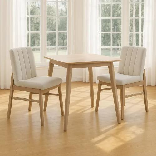 طقم طاولة سفرة خشب مطّاط بيج مع 2 كراسي قماش رمادي...