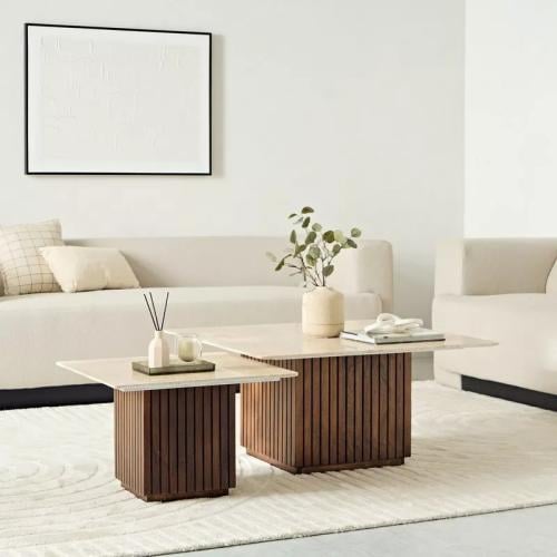 طقم طاولة قهوة دورنيلا مربعة من قطعتين بسطح من الح...