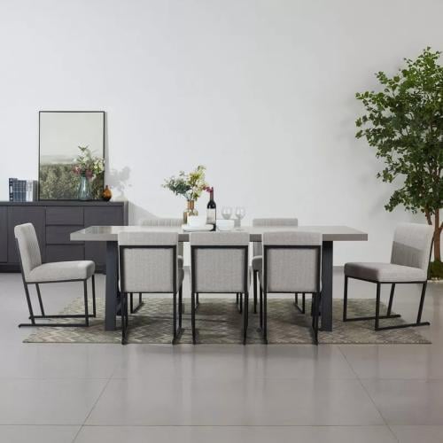 طقم طاولة سفرة بتصميم A خشب هندسي مع 8 كراسي قماش...