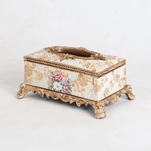 علبة مناديل سُكون ريزن لون ذهبي مع اوف وايت مزخرف...