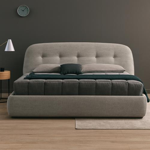 سرير كوري منجد بقماش كتان باللون الرمادي