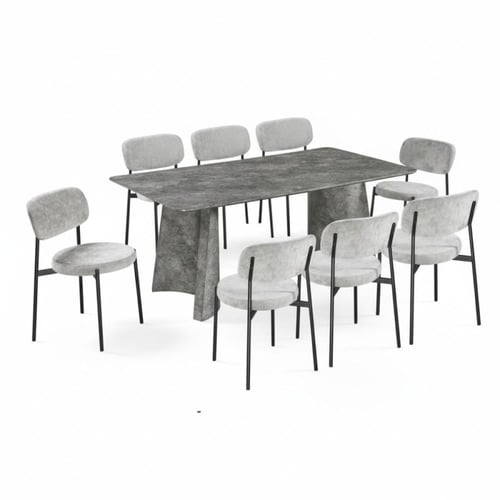 طاولة طعام لياندرا خشب رمادي مع 8 كراسي قماش رمادي...