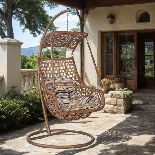 أرجوحة مقعد واحد بيتر هيكل معدني مع رتان وسادة مبط...