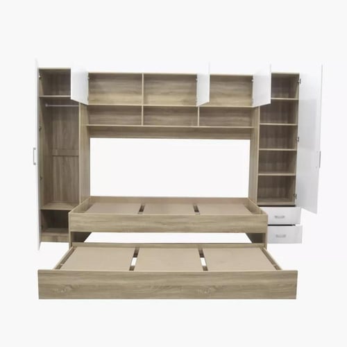 سرير كابينة فردي مع كابينة حائط كاملة ووحدة سرير ق...