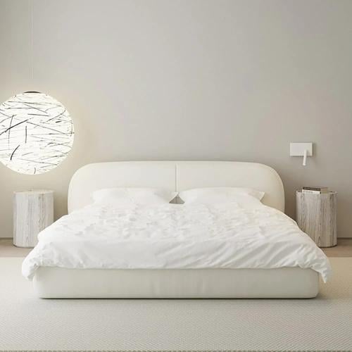 سرير ريبال منجد بالكامل قماش مخمل لون أوف وايت