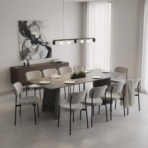 طاولة طعام لياندرا خشب رمادي مع 10 كراسي قماش رماد...