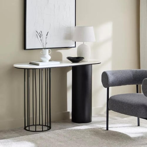 طاولة كونسول إليرزا بسطح من الرخام الأصلي ابيض قاع...