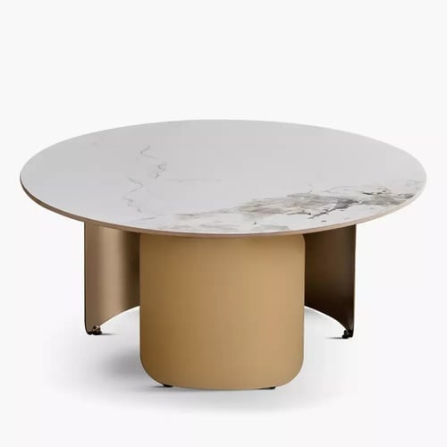 طقم طاولات قهوة بسطح حجر من أليفوس بقاعدة معدن ذهب...