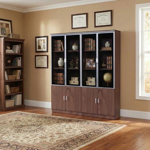 دولاب ملفات سيينا 4 درفات خشب بني فاتح مع زجاج