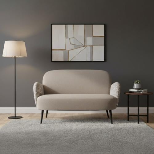 كنبة ثنائية فيلينا مبطن قماش رمادي في ابيض بأرجل م...