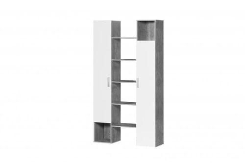 وحدة تخزين خمسة أرفف مع أدراج ببابين - رمادي وأبيض