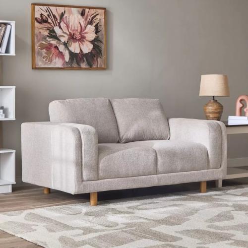 كنبة أفيلينا مقعدين قماش كتان بلون بيج بارجل خشب ز...