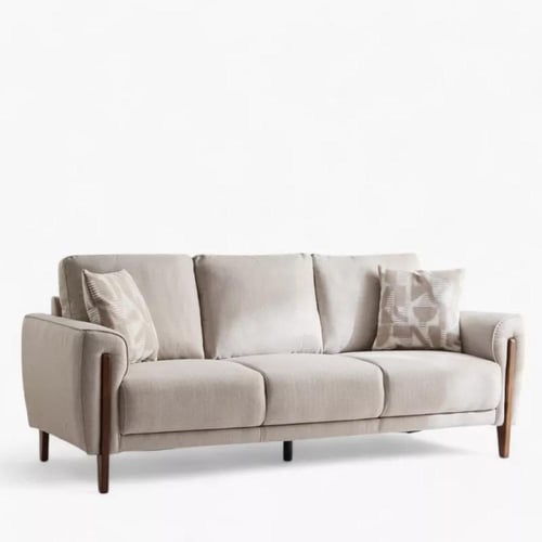 كنبة لوفت 3 مقاعد مع وسادتين قماش كتان لون بيج بأر...