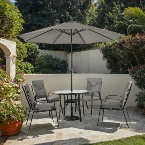 طقم طاولة طعام خارجية زجاج صاني بمظلة و 4 كراسي مع...