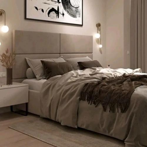 سرير سكاي منجد بالكامل قماش مخمل لون بيج