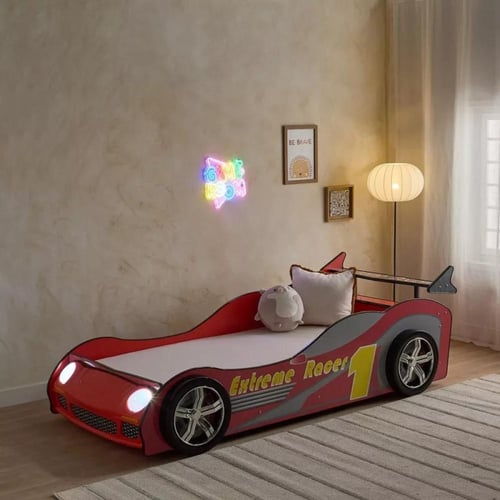 سرير سيارة فردي ميرينا خشب هندسي احمر