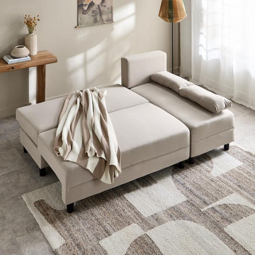 كنبة سرير قماشيّة ركنيّة مع وسادتين من هيلين