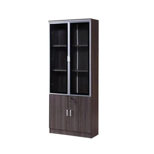 دولاب ملفات سيينا درفتين خشب رمادي مع زجاج