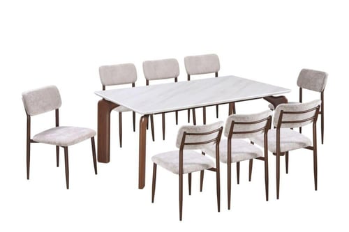 طاولة طعام إيزابيلا مستطيلة سطح الرخام ابيض بأرجل...