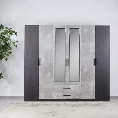 خزانة ملابس بستة أبواب مع أدراج ومرآة من فيرونزا