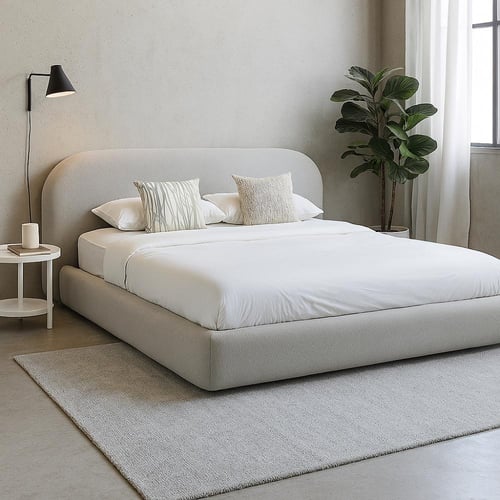 سرير كومي منجد بالكامل قماش بوكليه ناعم لون بيج فا...