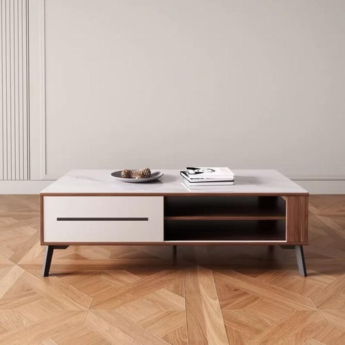 طاولة قهوة لوريناي سطح و درج من الحجر الملبد مع رف...