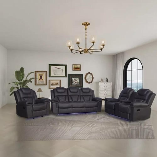 كنبة استرخاء لافينا جلد مقعدين بشريط إل إي دي مع ط...