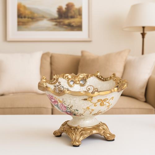 صحن رَوْنَق ريزن لون ذهبي مع اوف وايت مزخرف قطر17