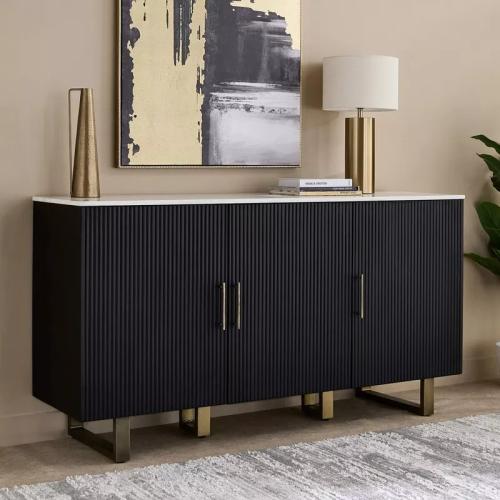 خزانة بوفيه جانبية فيوريندا خشب صلب اسود 3 أبواب م...