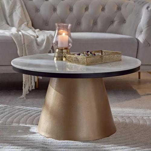 طاولة قهوة إدوين بسطح رخام و قاعدة معدن ذهبي مقاس...