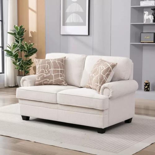 كنبة سانتوس مقعدين مع وسادتين قماش لون بيج فاتح با...