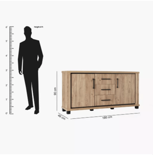 خزانة بوفيه جانبية بلفورت بـ3 أدراج وبابين خشب لون...