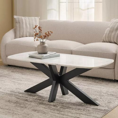 طاولة قهوة فورلينا بسطح رخام ابيض و ارجل معدن اسود