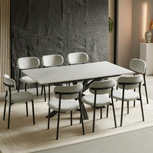 طاولة طعام 8 كراسي سيراميك مستطيلة - لورا لون رماد...
