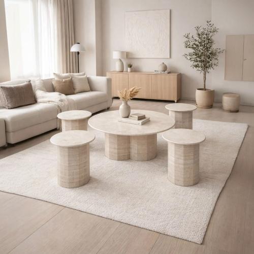 طقم طاولات سيلورا رخامية 5 قطع اون بيج فاتح بتصميم...