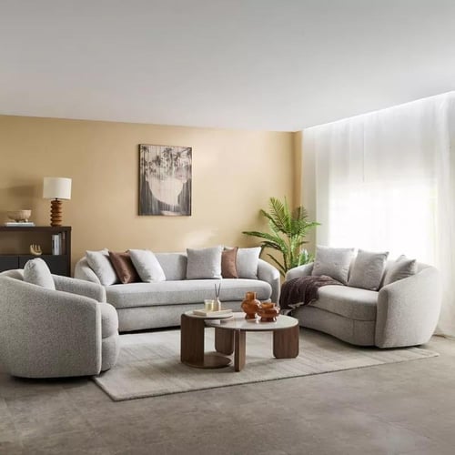 كنبة بيانكا بمقعدين مع 3 وسائد قماش بوكلية لون رما...